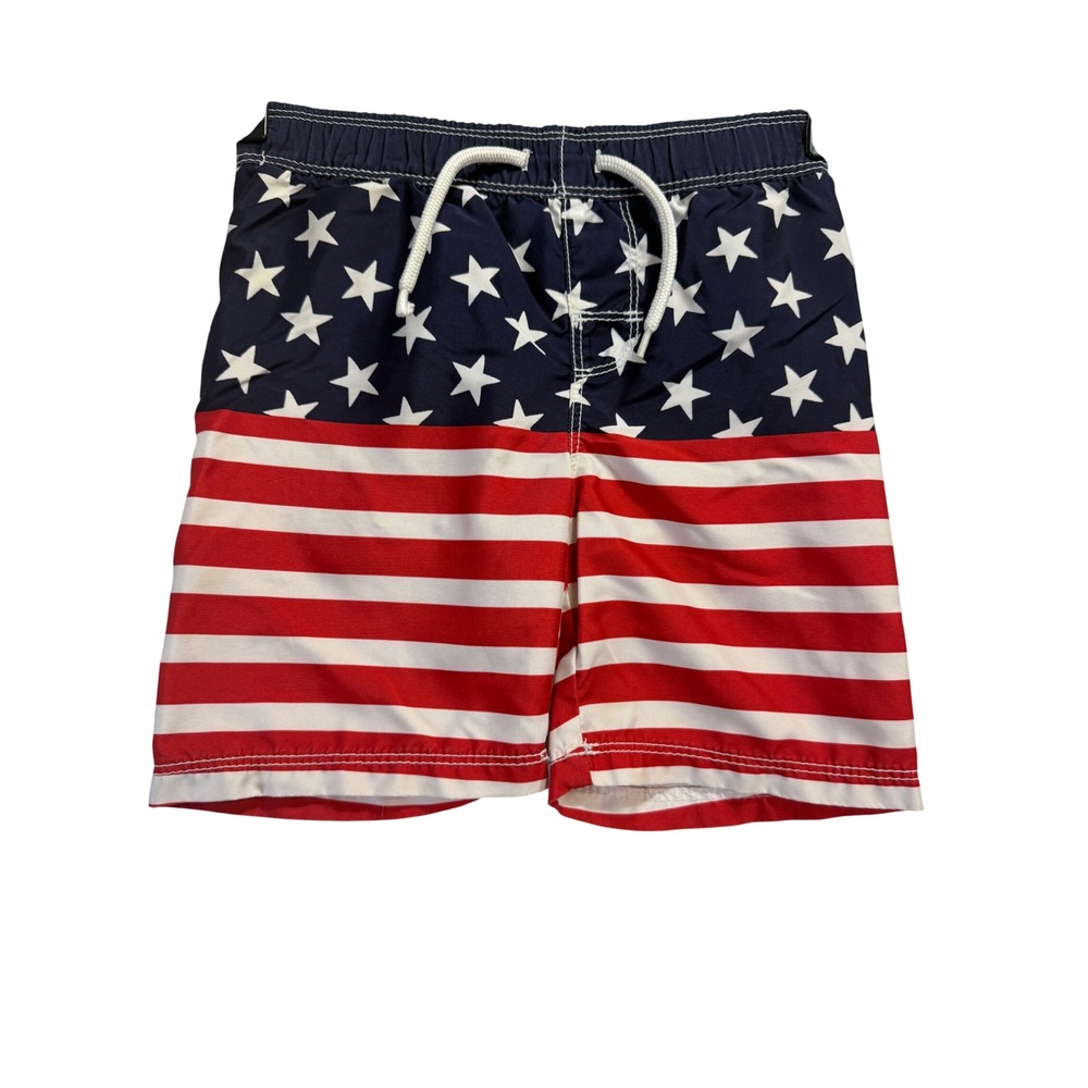 Old Navy Boys American Flag Swim Trunks Red White Blue Stars Stripes 4T